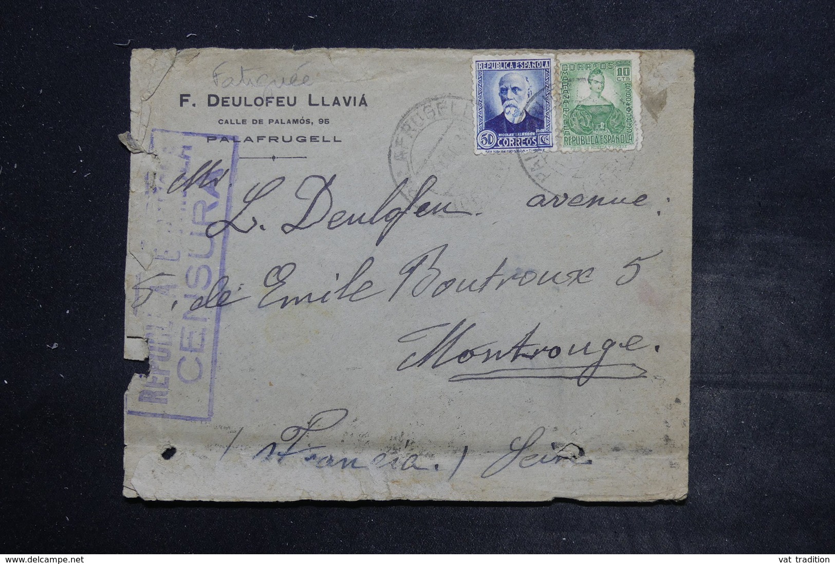 ESPAGNE - Enveloppe Commerciale De Palafrugell Pour La France En 1937 Avec Cachet De Censure - L 26490 - Republikanische Zensur