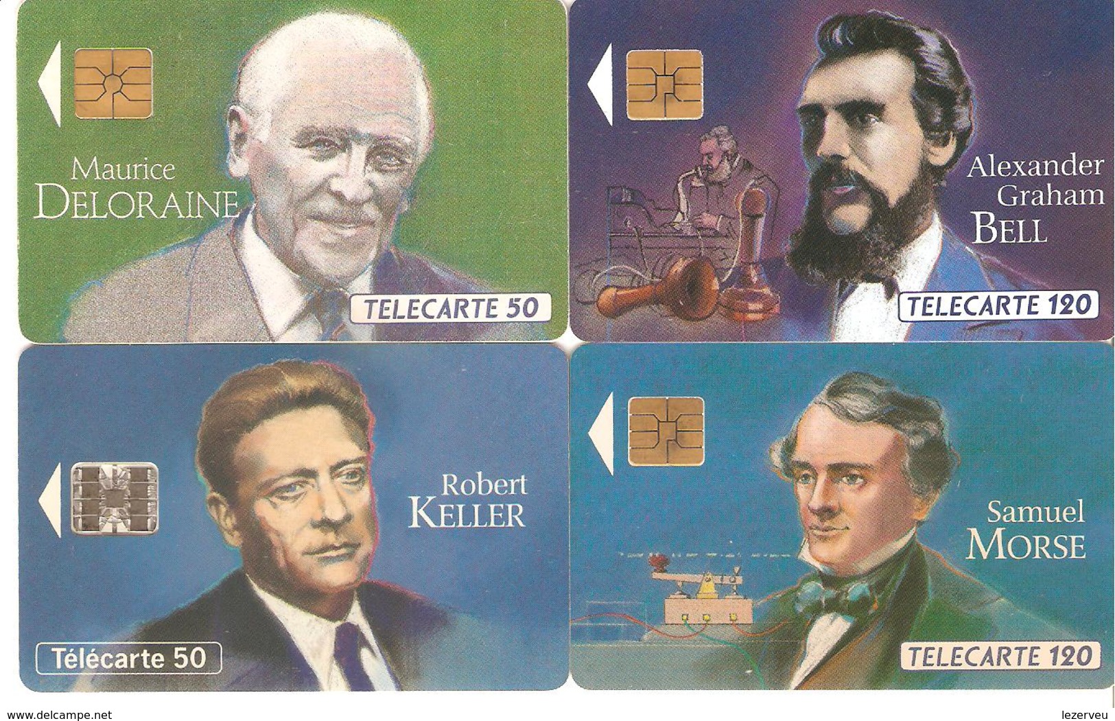 TELECARTES LOT DE 4 Les Grandes Figures Des Telecommunications DELORAINE BELL MORSE KELLER - 1990