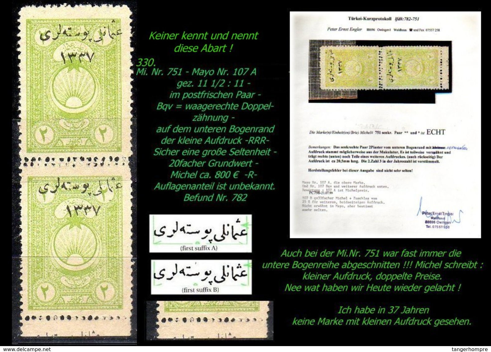 EARLY OTTOMAN SPECIALIZED FOR SPECIALIST, SEE...Mi. Nr. 751 - Mayo 107 A - Doppelzähnung Etc. -RRR- - 1920-21 Anatolia