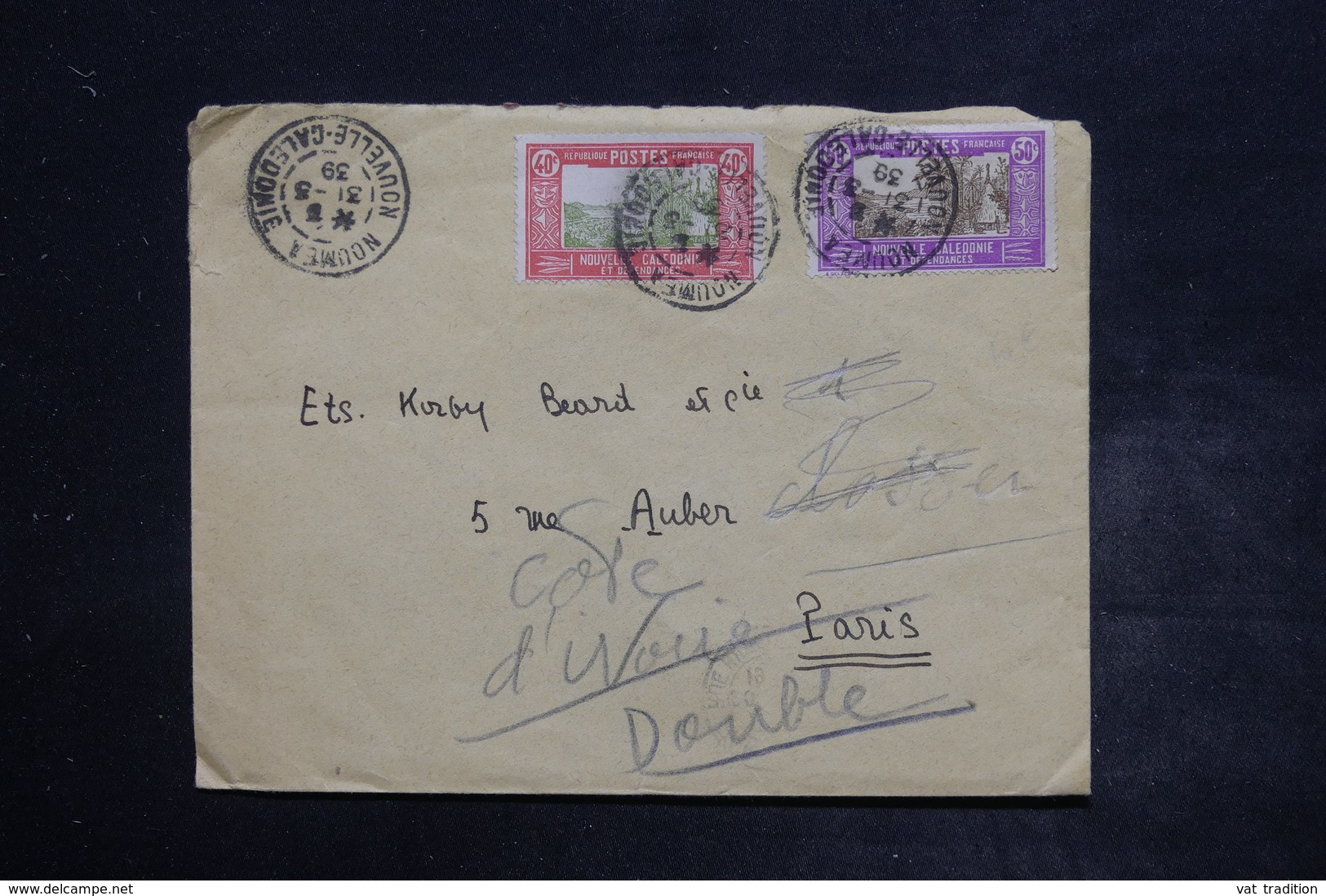 NOUVELLE CALÉDONIE - Enveloppe De Nouméa Pour Paris En 1939 , Affranchissement Plaisant - L 26502 - Lettres & Documents