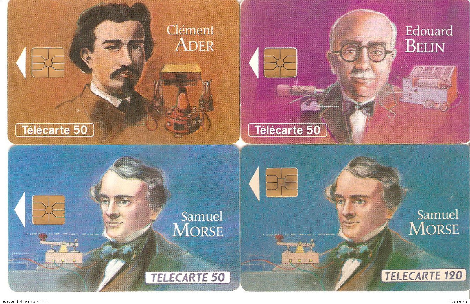 TELECARTES LOT DE 4 Les Grandes Figures Des Telecommunications  ADER  BELIN MORSE 50 ET 120 - 1990