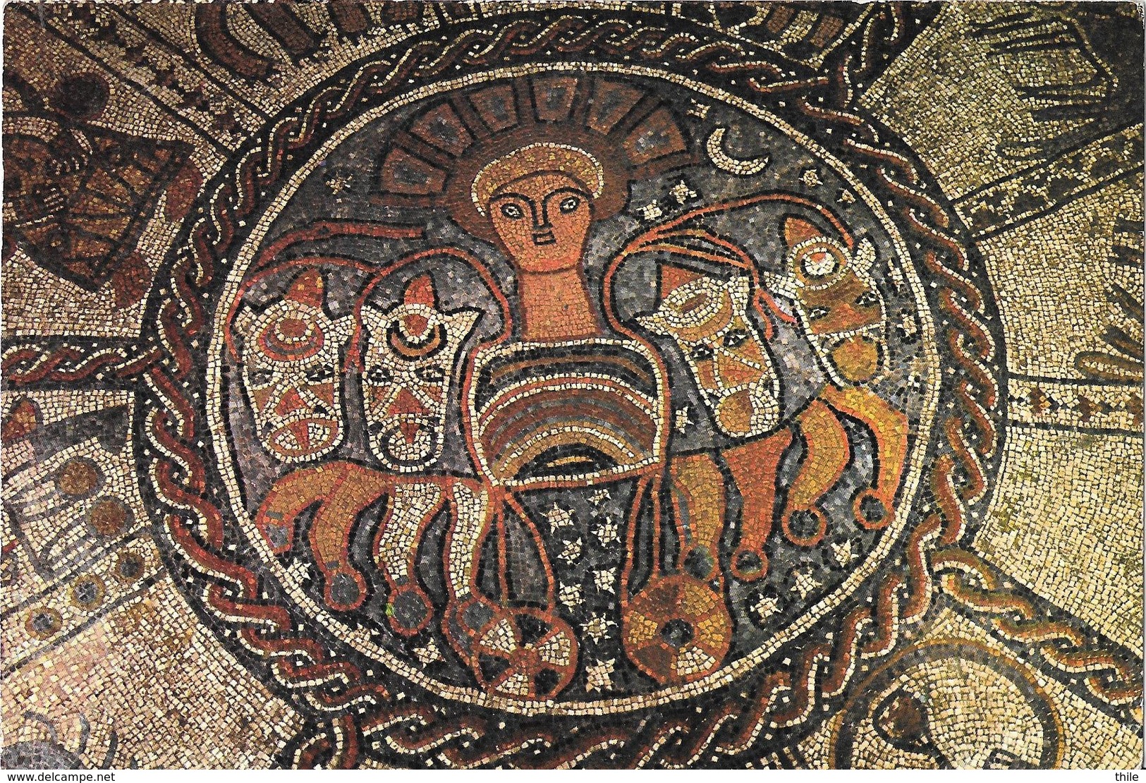 Kwuzat Hefzibat - Mosaic Floor Of The Ancient Beth Alpha Synagogue - The Sun In Its Chariot With Four Horses - Israel