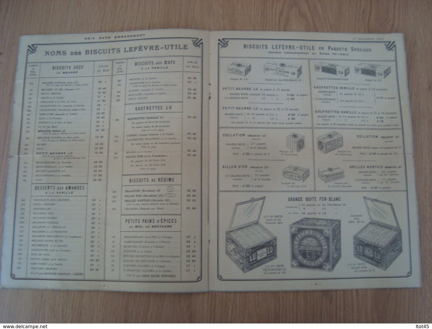 DOCUMENT PUBLICITAIRE LEFEVRE-UTILE BISCUITS LU 1932 - Publicidad