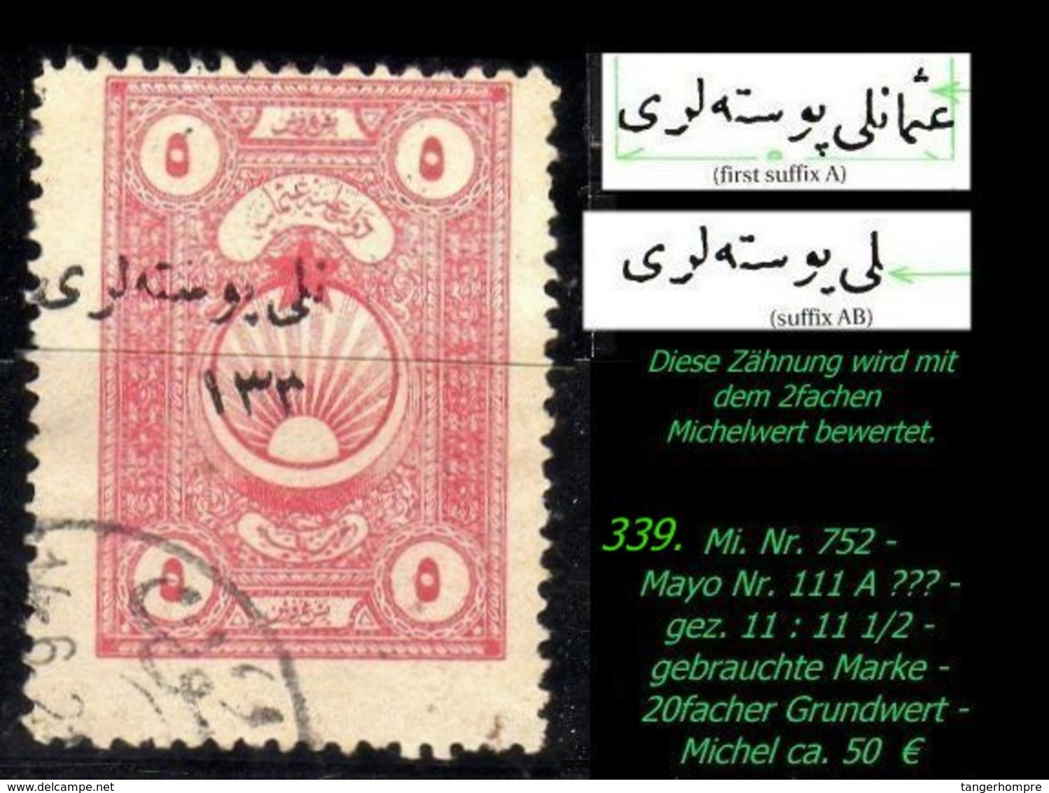 EARLY OTTOMAN SPECIALIZED FOR SPECIALIST, SEE...Mi. Nr. 752 - Mayo 111 A  -seltene Abart -R- - 1920-21 Anatolia