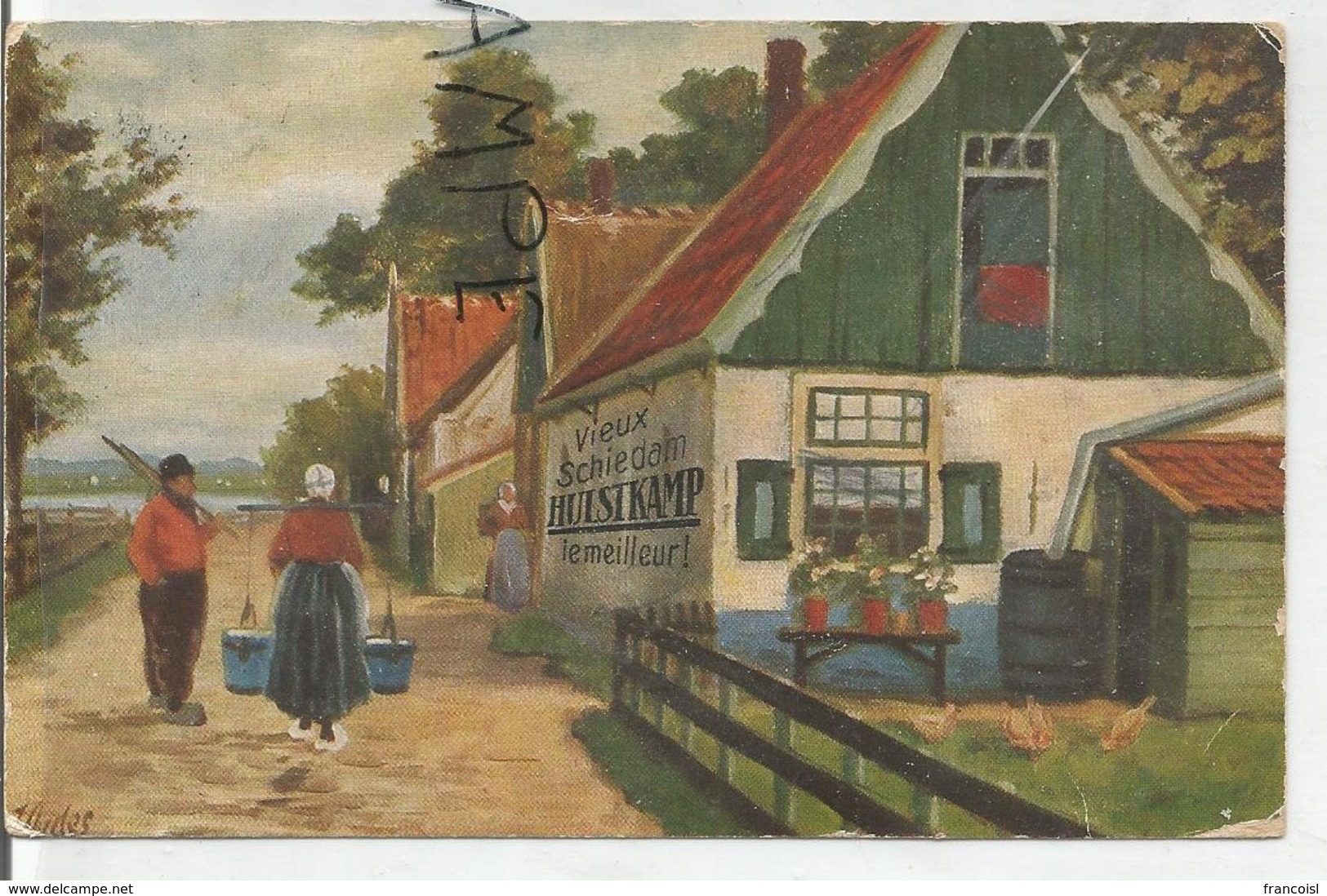Deux Hollandais Sur Un Chemin. Auberge Publicité:"Vieux Schiedam Hulstkamp, Le Meilleur". - Advertising