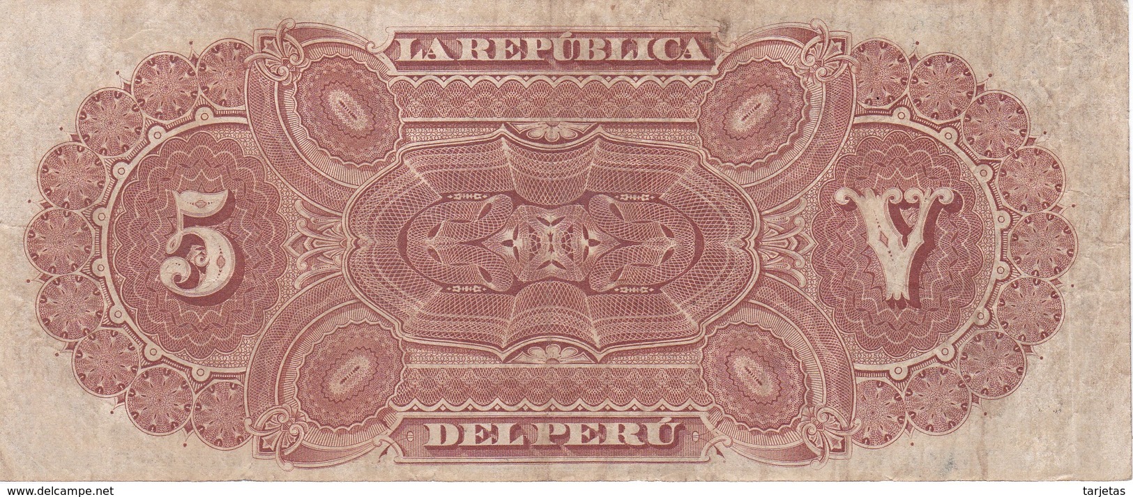 BILLETE DE PERU DE 5 SOLES DEL AÑO 1879 (BANKNOTE) - Peru