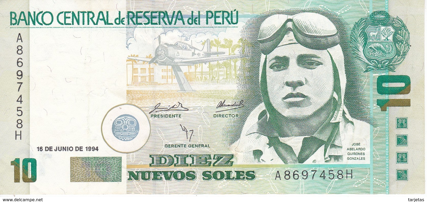 BILLETE DE PERU DE 10 NUEVOS SOLES DEL AÑO 1994 CALIDAD EBC (XF) (BANKNOTE) AVION-PLANE-AVIONETA - Perú