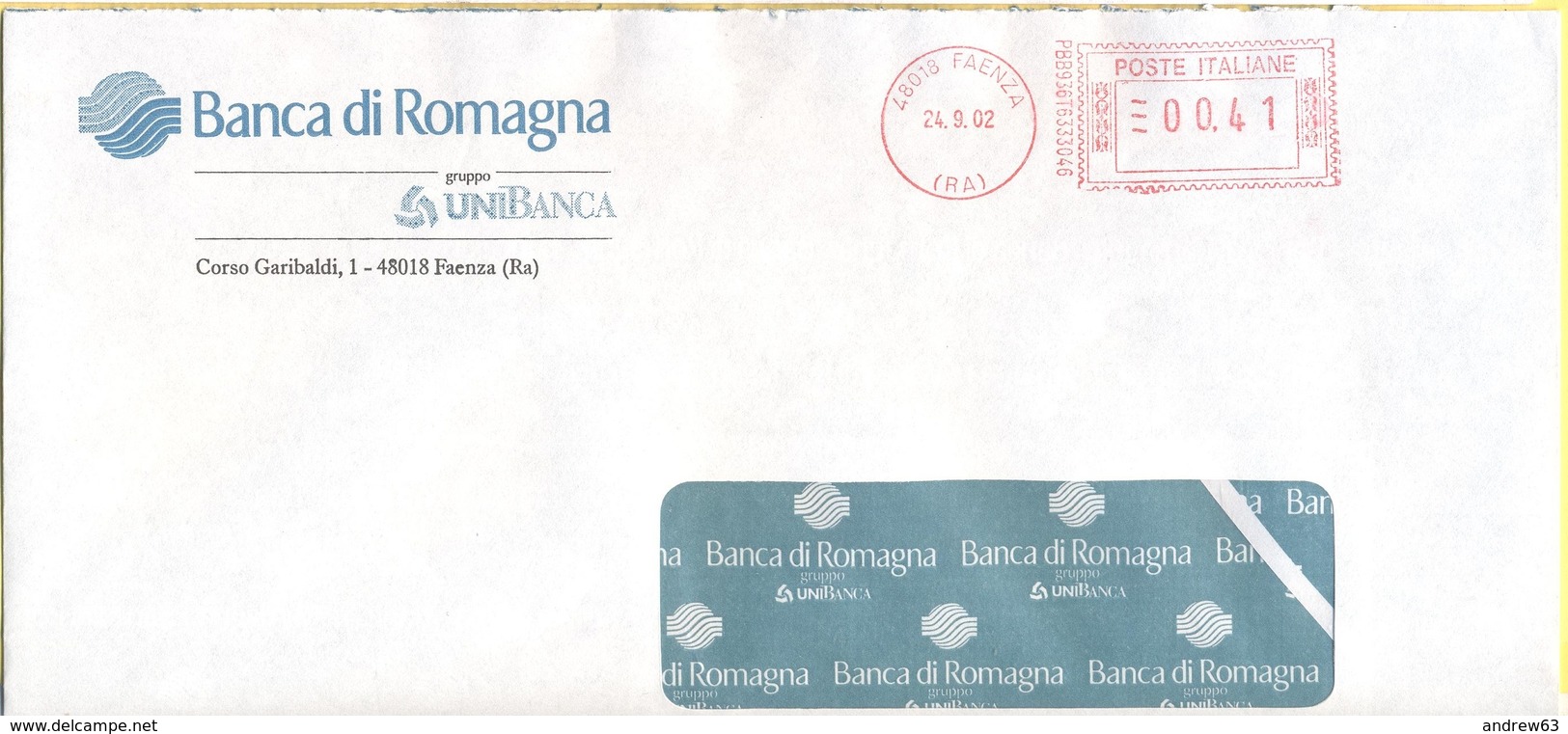 ITALIA - ITALY - ITALIE - 2002 - 00,41 EMA, Red Cancel - Banca Di Romagna - Viaggiata Da Faenza - Macchine Per Obliterare (EMA)