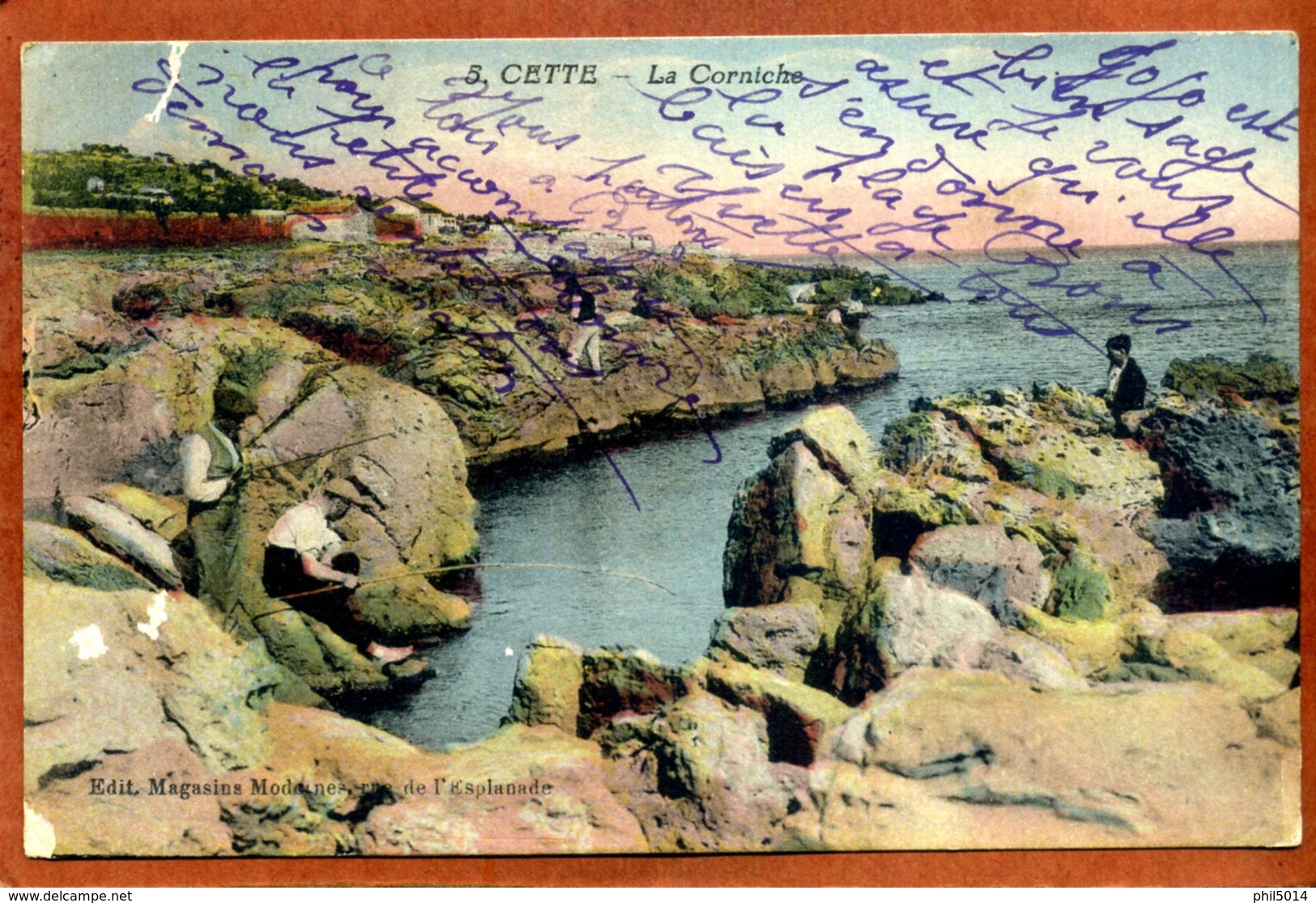 34     CPA  De CETTE  (Sete)   La Corniche    Joli Plan, Pêcheurs   Bon état (égrenures Sur La Gauche) - Sete (Cette)