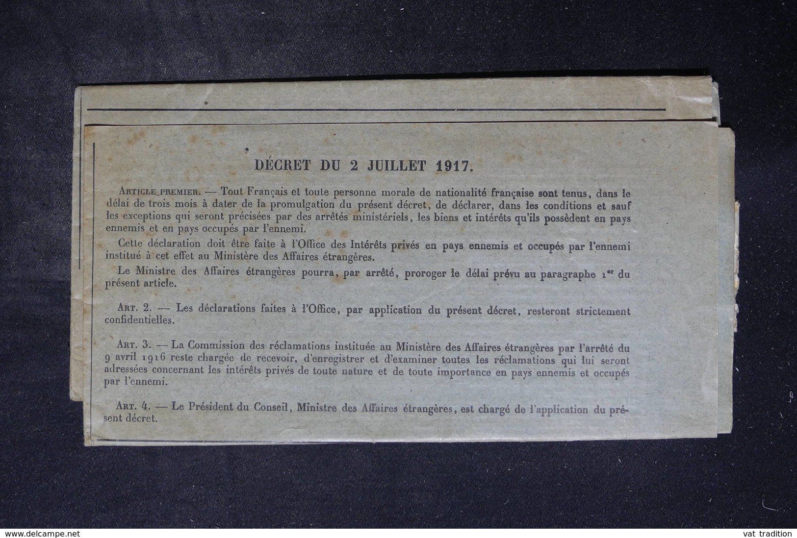 FRANCE - Lettre Du Ministère Des Affaires Etrangères  Pour Un Soldat à Marseille En 1918 - L 26544 - 1921-1960: Période Moderne