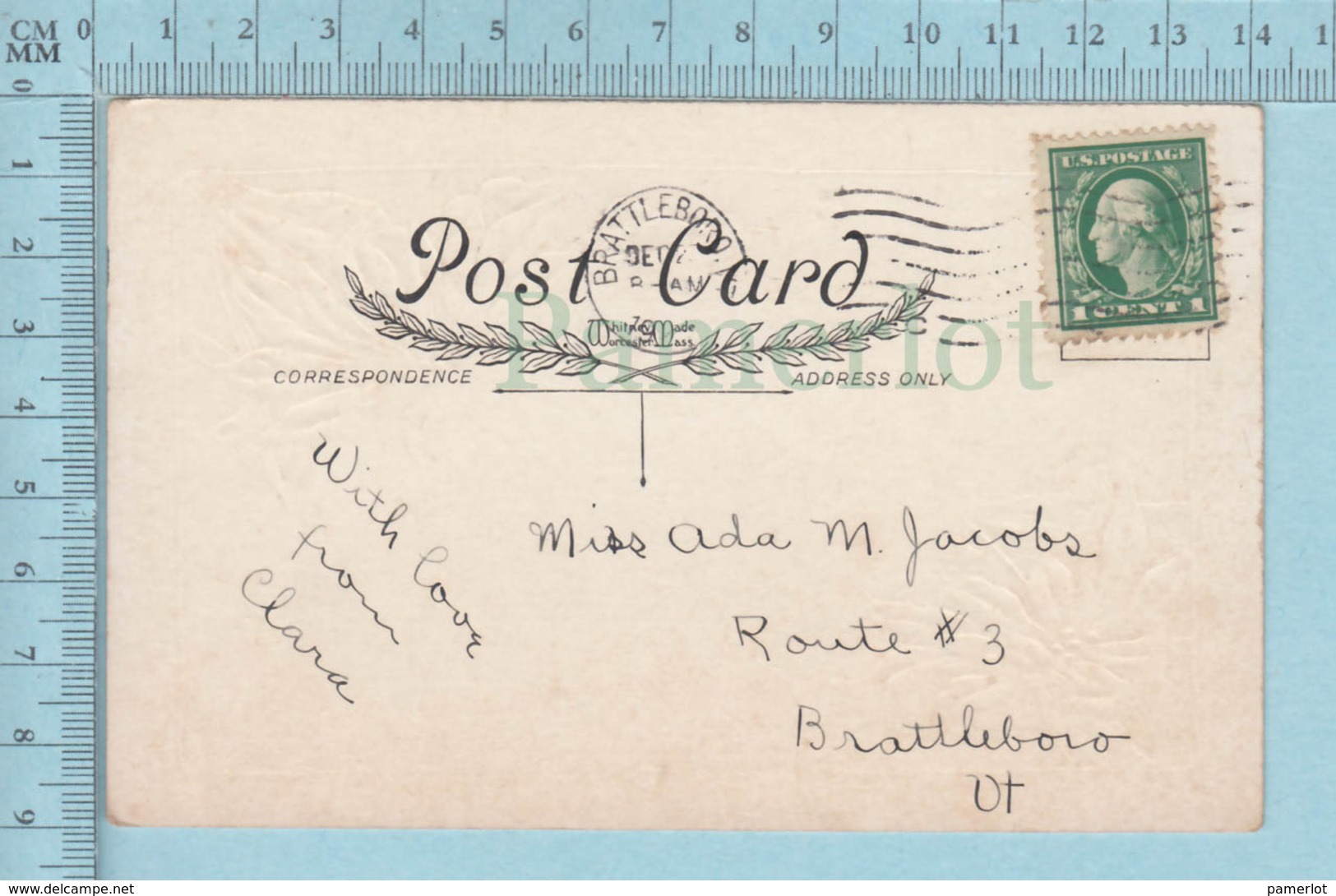 Carte Postale CPA -Christmas, - Used Voyagé En 19?? + USA Stamp, Send To Brattleboro V.T. - Autres & Non Classés