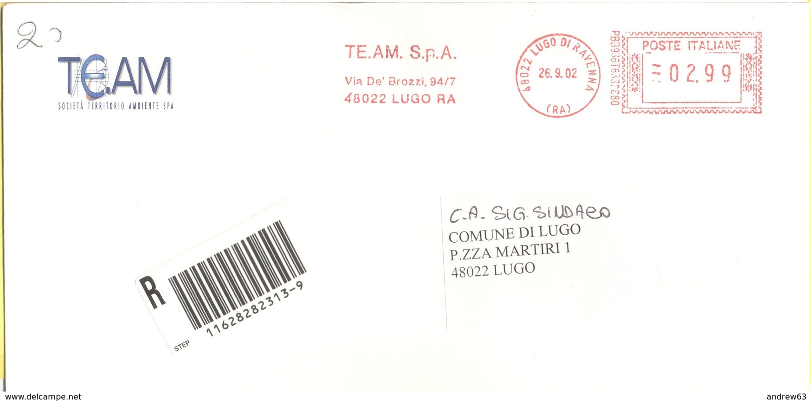 ITALIA - ITALY - ITALIE - 2002 - 02,99 EMA, Red Cancel - TEAM - Viaggiata Da Lugo Per Lugo - Macchine Per Obliterare (EMA)