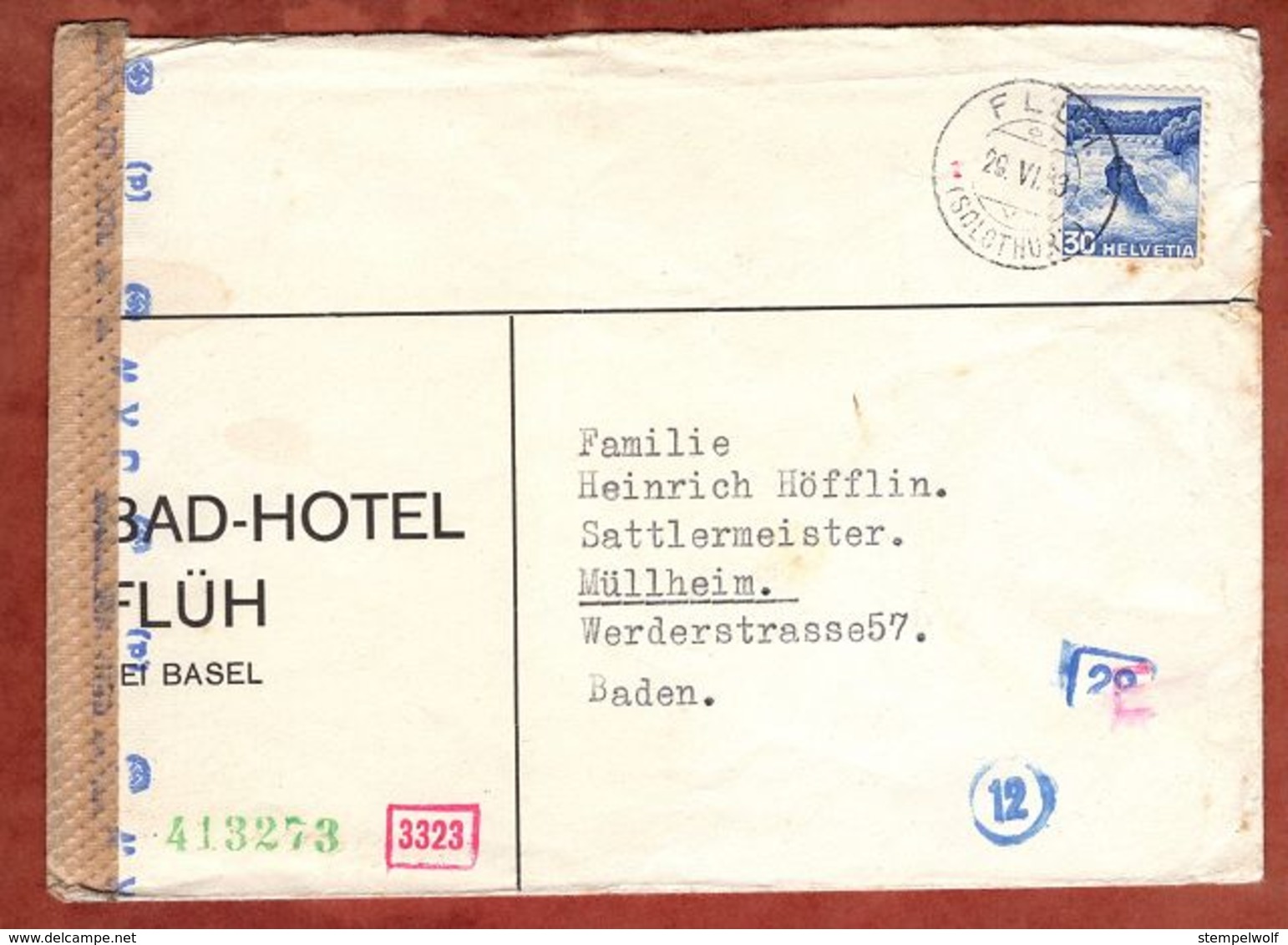 Brief, EF Rheinfall Schaffhausen, Flueh Nach Muellheim, OKW-Zensur 1943 (71635) - Storia Postale