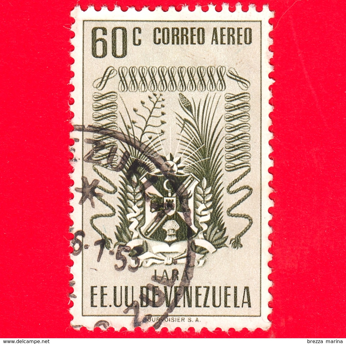 VENEZUELA - Usato - 1952 - Stemma Dello Stato Di Lara - Arms - 60 - P. Aerea - Venezuela