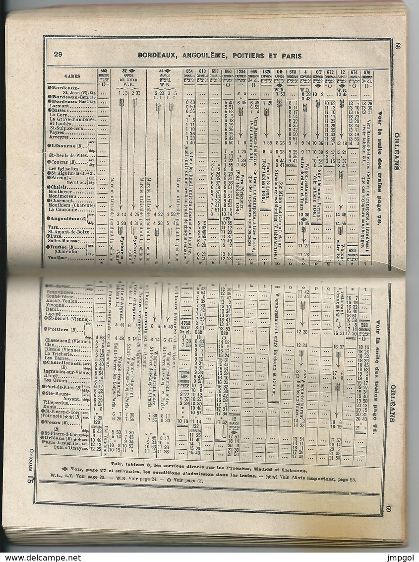 Livret Chaix Horaires Et Trajets Chemin De Fer D’Orléans Et Lignes En Correspondances Service D'Hiver Novembre 1925 - Europe