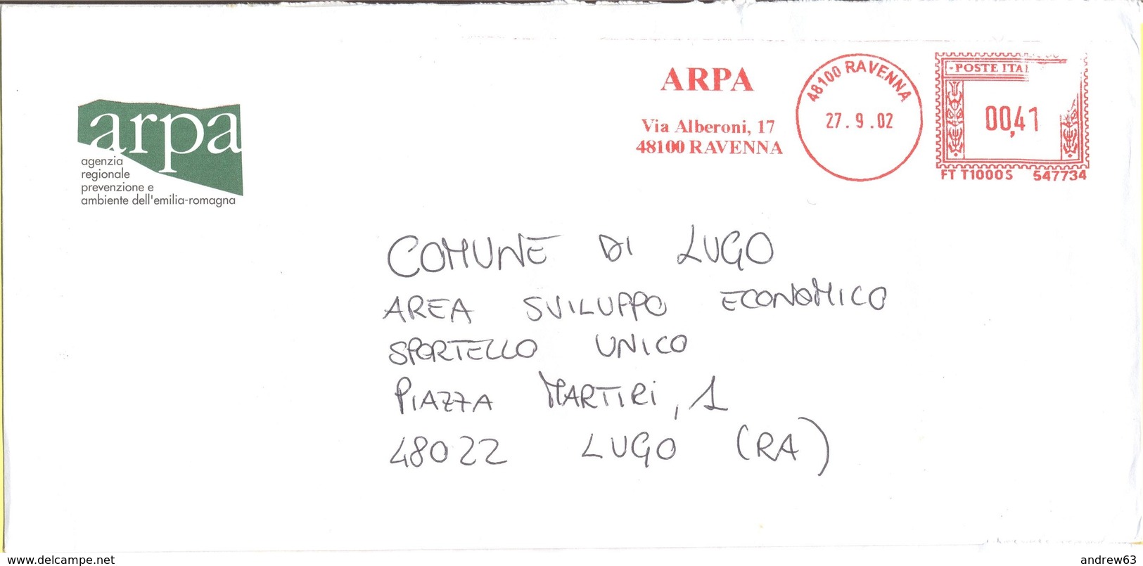 ITALIA - ITALY - ITALIE - 2002 - 00,41 EMA, Red Cancel - Arpa - Viaggiata Da Ravenna Per Lugo - Macchine Per Obliterare (EMA)