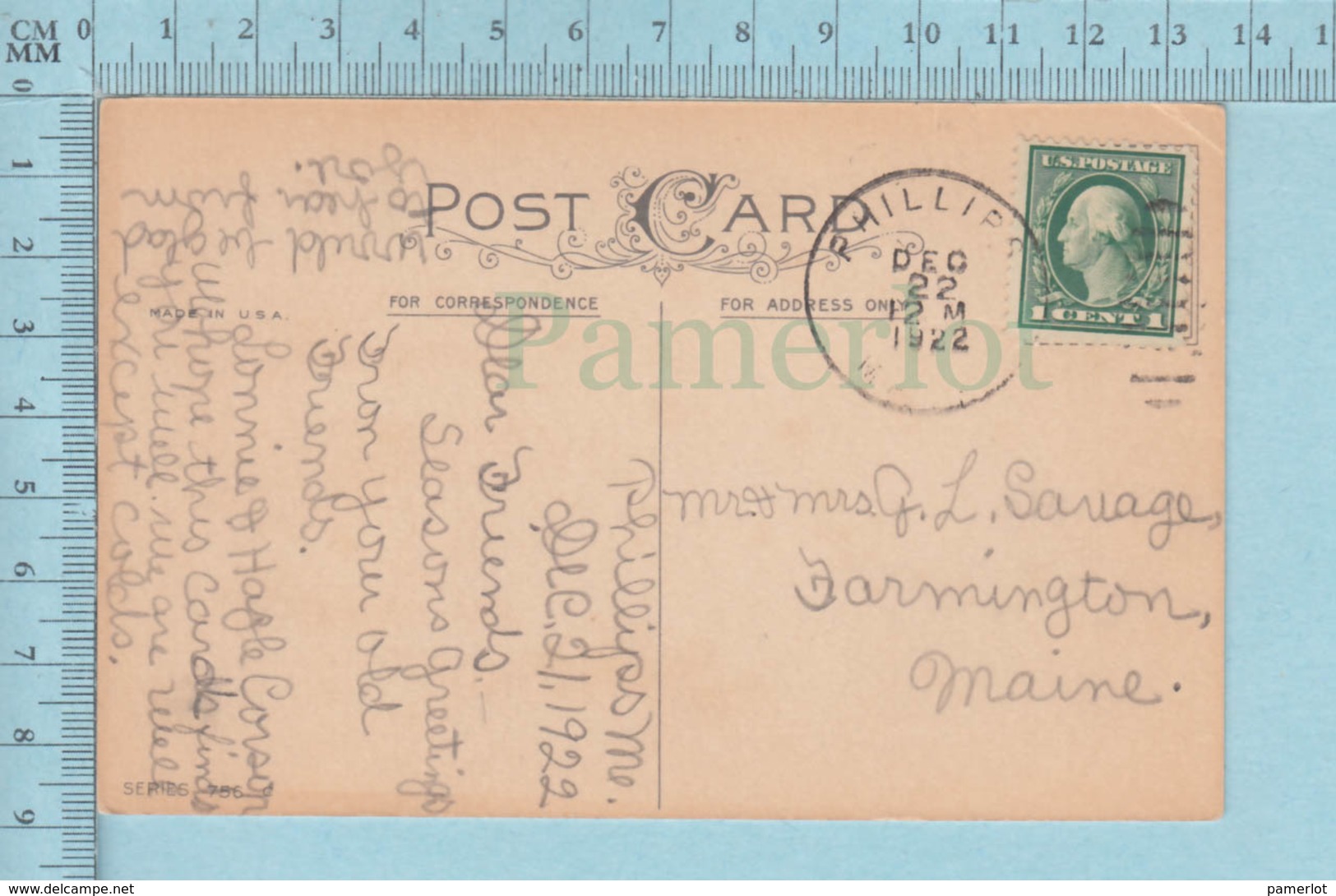 Carte Postale CPA -Christmas, Churchs - Used Voyagé En 1922 + USA Stamp, Cover Phillips Maine - Autres & Non Classés