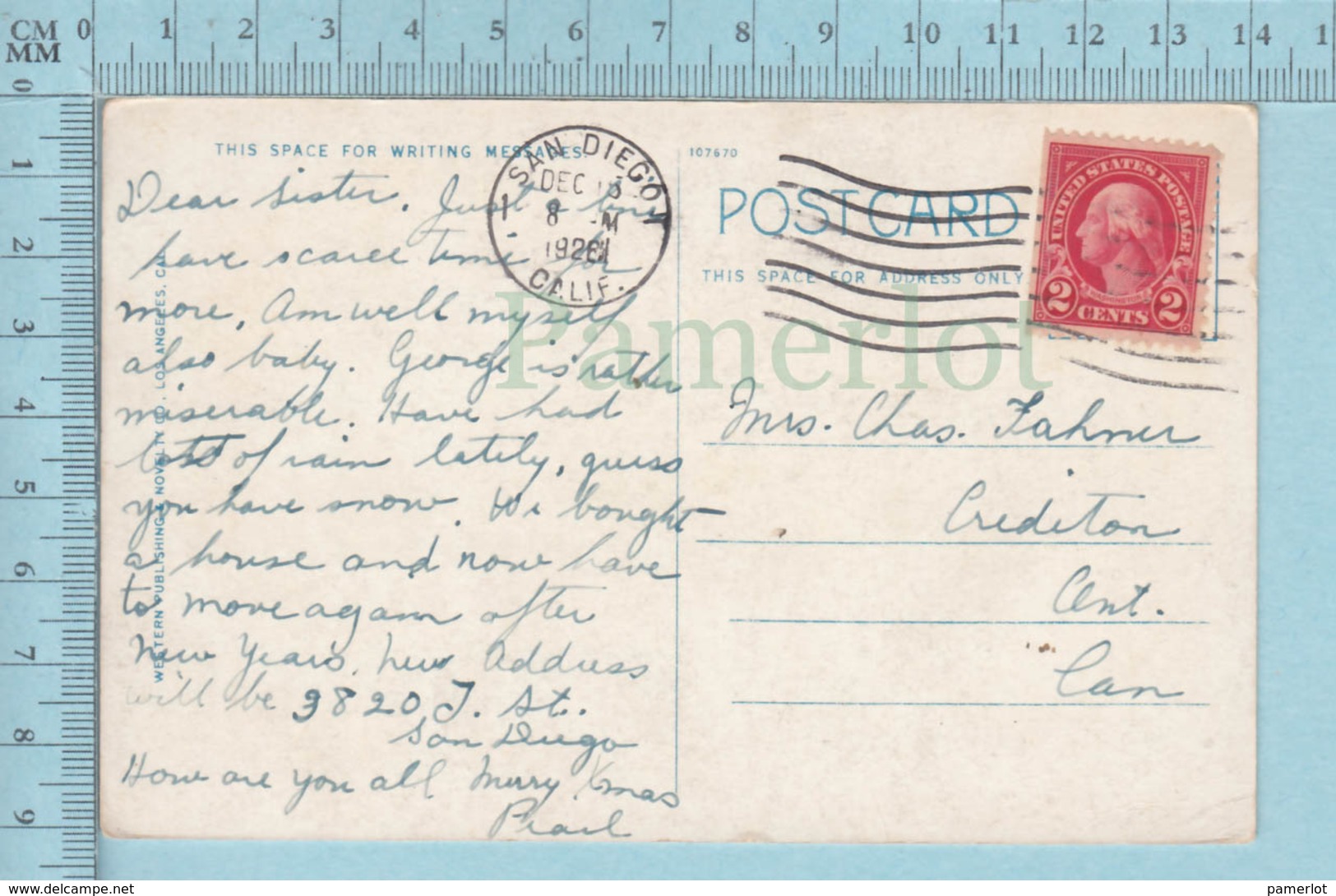 Carte Postale CPA - Christmas, Orange Field  - Used Voyagé En 1926 + USA Stamp, Cover Sandiego C.A. - Autres & Non Classés