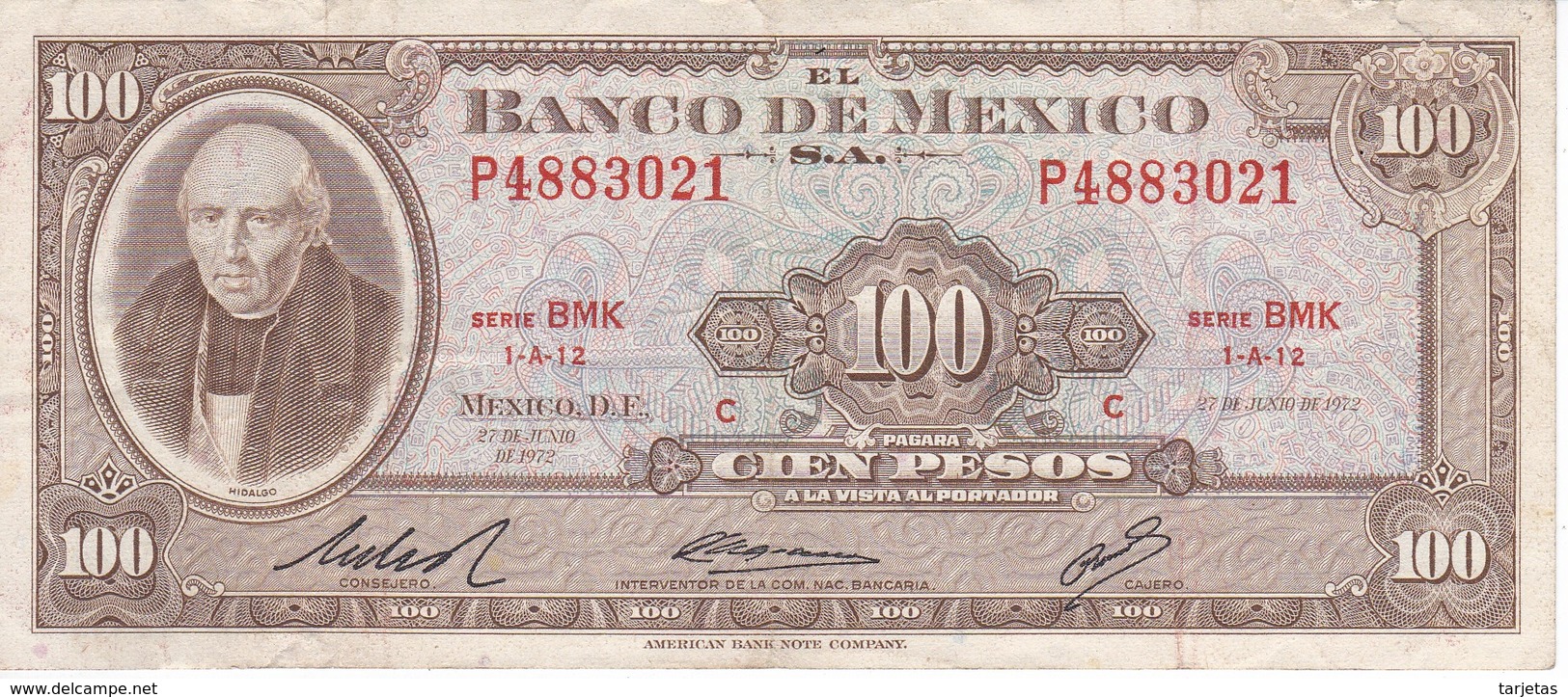 BILLETE DE MEXICO DE 100 PESOS DEL AÑO 1972 (BANKNOTE) - Mexico