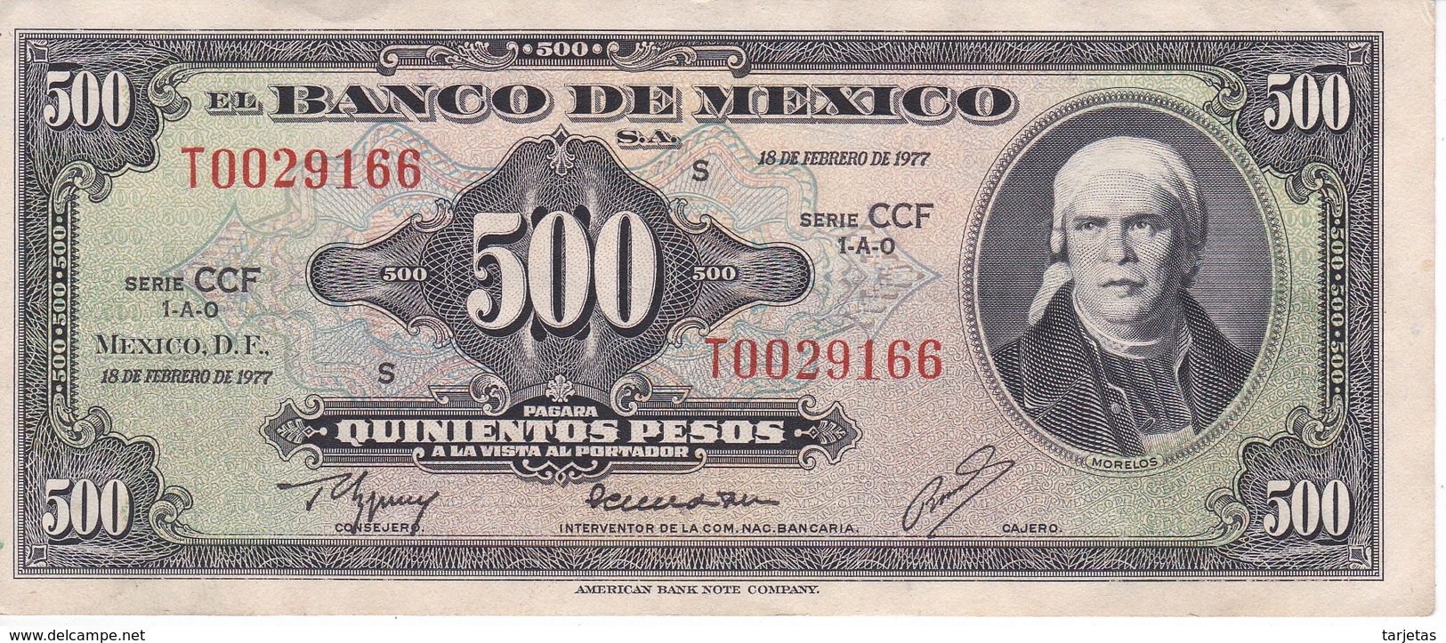 BILLETE DE MEXICO DE 500 PESOS DEL AÑO 1977 (BANKNOTE) - México
