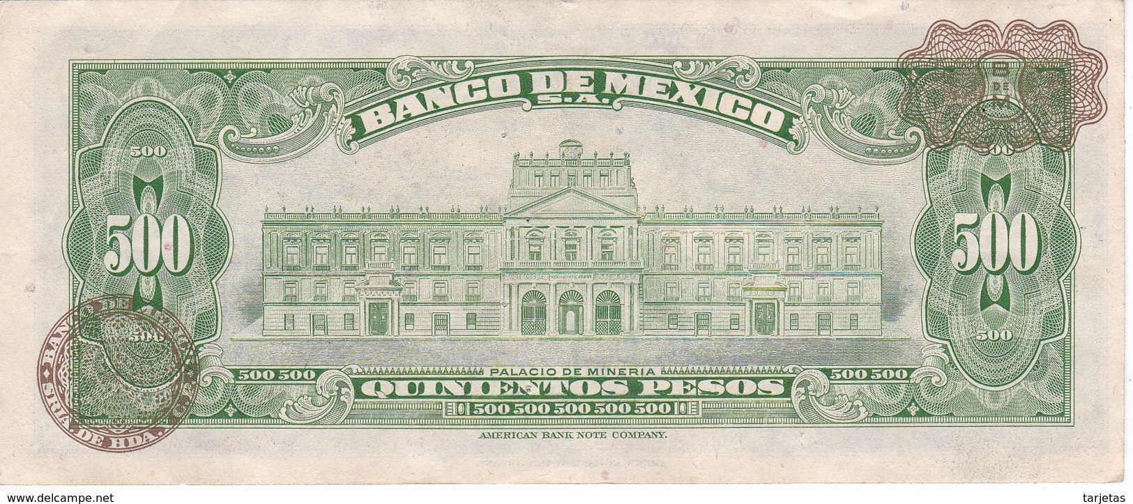 BILLETE DE MEXICO DE 500 PESOS DEL AÑO 1977 (BANKNOTE) - México