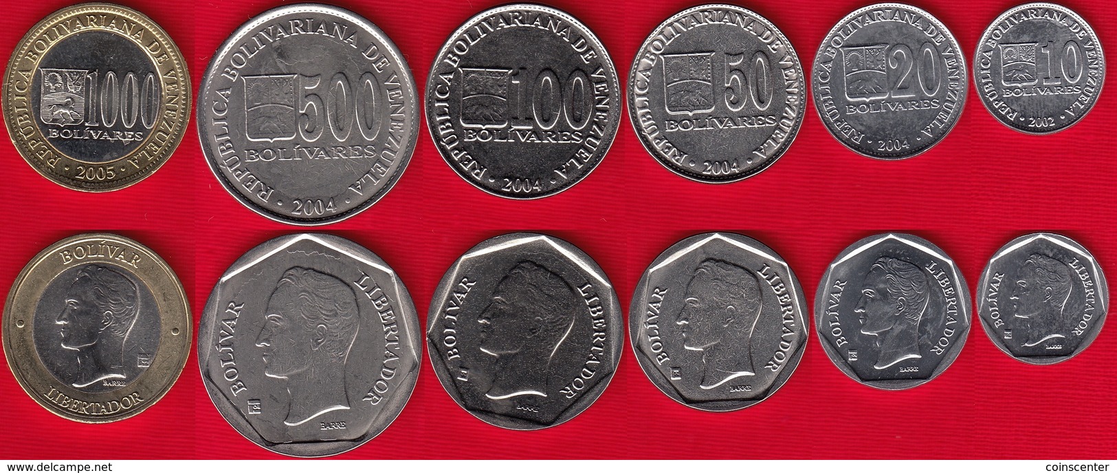 Venezuela Set Of 6 Coins: 10 - 1000 Bolivares 2002-2005 UNC - Venezuela