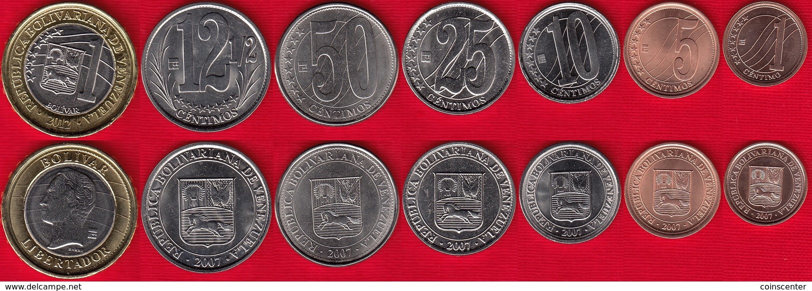 Venezuela Set Of 7 Coins: 1 Centimo - 1000 Bolivar 2007-2012 UNC - Venezuela