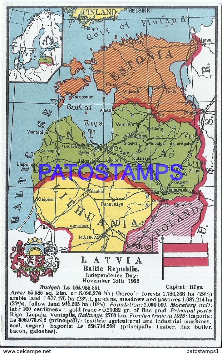 109852 LATVIA LETONIA MAP BALTIC REPUBLIC HERALDRY & FLAG POSTAL POSTCARD - Latvia