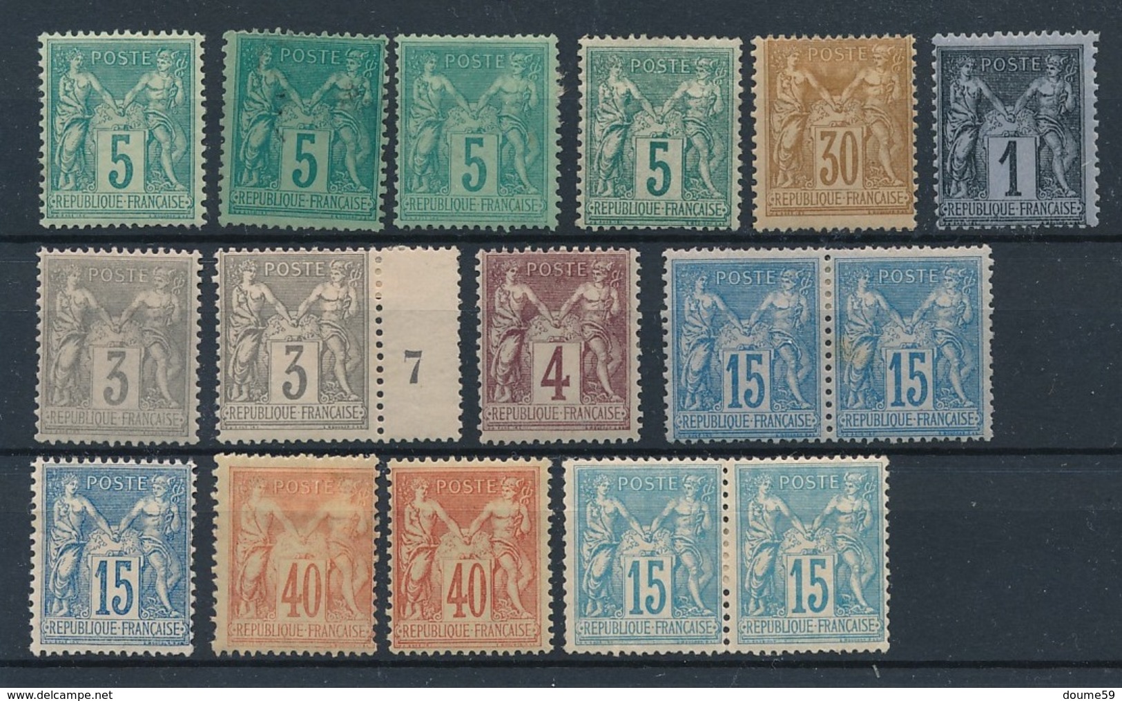 CM-236: FRANCE: Lot* Avec " SAGE N/U" N°75(4)-80-83-87(2)-88-90(3)-94(2)-101(2) - 1876-1898 Sage (Type II)