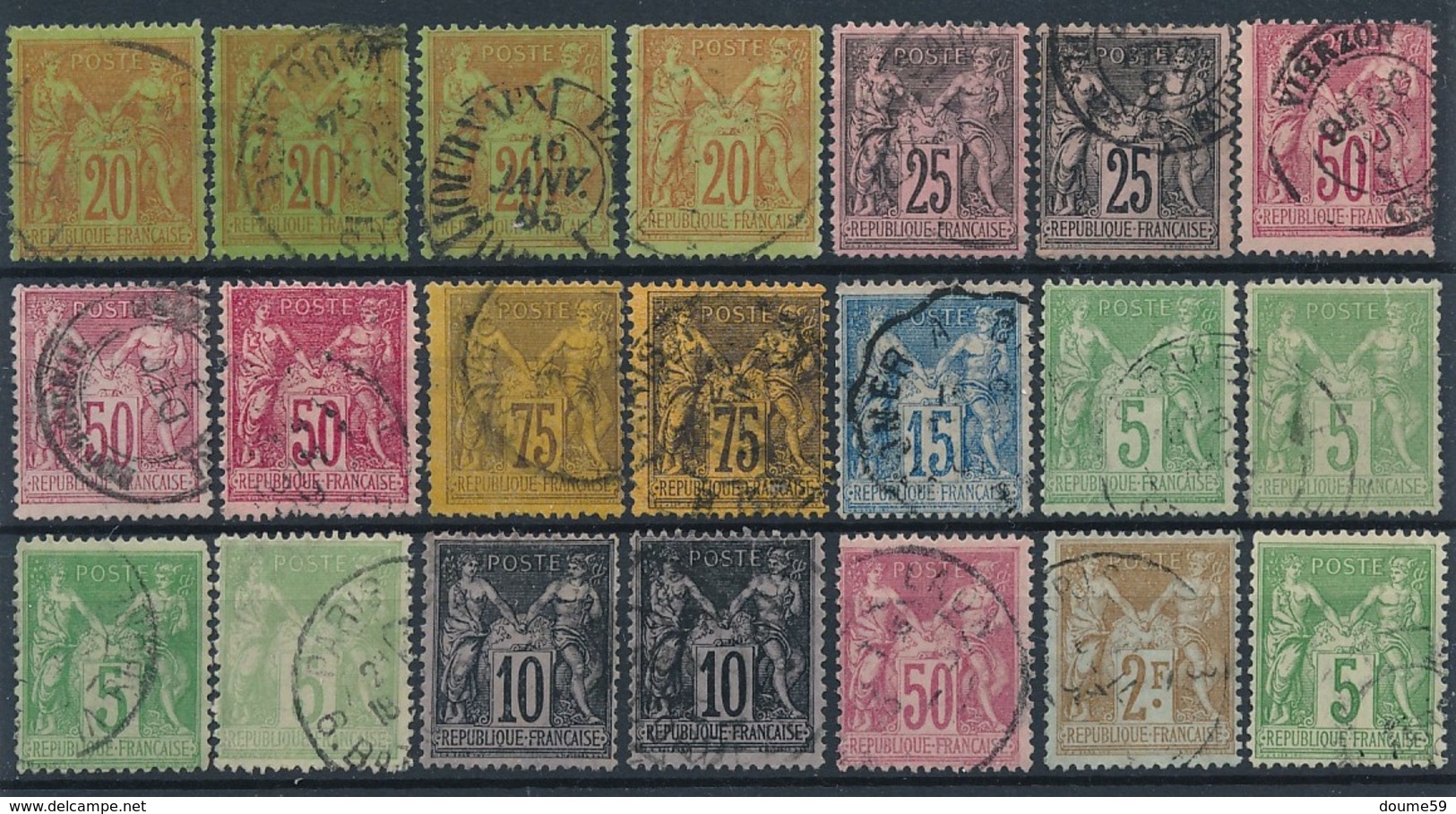 CM-239: FRANCE: Lot Obl Avec " SAGE N/U" Entre N°96 Et 106 (par Plusieurs) - 1876-1898 Sage (Type II)