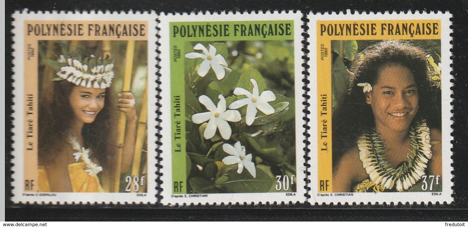 POLYNESIE - N° 371/3 ** (1990) Le Tiaré Tahiti - Ungebraucht