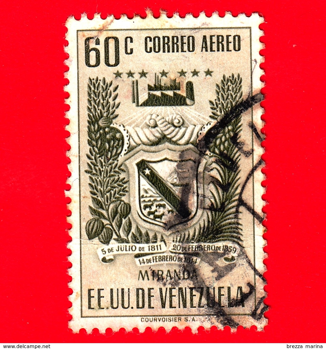 VENEZUELA - Usato - 1952 - Stemma Dello Stato Di Miranda - Arms - 60 - P. Aerea - Venezuela