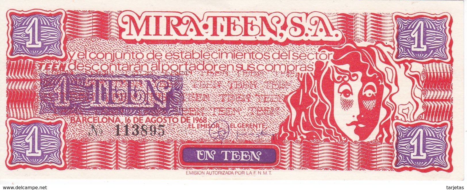 BILLETE DE 1 TEEN DEL AÑO 1968 AUTORIZADO POR F.N.M.T. (1 TEEN= 5 PTAS) (BANKNOTE) - 5 Pesetas