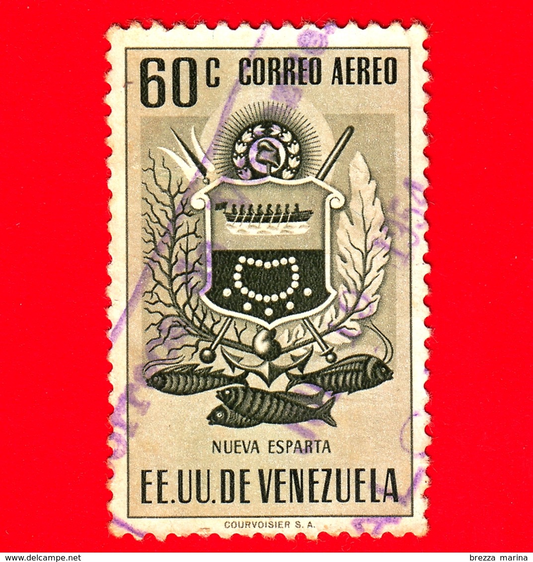 VENEZUELA - Usato - 1953 - Stemma Dello Stato Di Nueva Esparta - Arms - 60 - P. Aerea - Venezuela