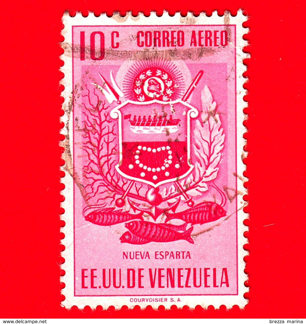 VENEZUELA - Usato - 1953 - Stemma Dello Stato Di Nueva Esparta - Arms - 10 - P. Aerea - Venezuela