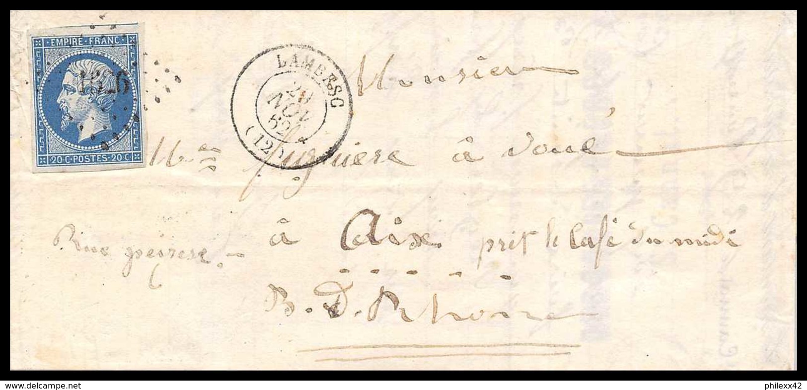 39116 Lac Lambesc N°14 Pc 1626 Entete Deboulier St Cannat 1862 Tb Bouches Du Rhone Lettre Cover - 1849-1876: Période Classique