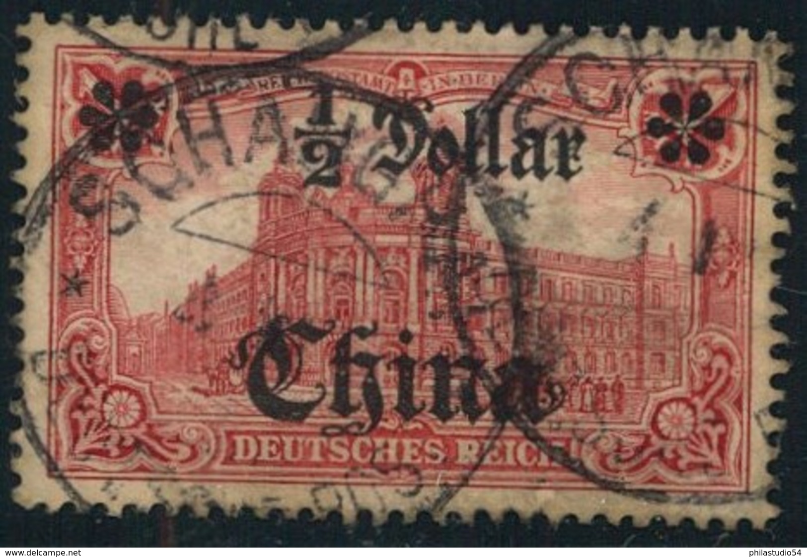 1905, 1/2 Dollar, Auf 1 Mark Gestempelt Shanghai (Mi Nr. 34 A) - Chine (bureaux)