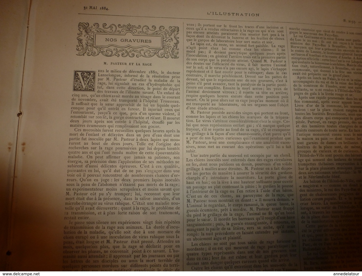 1884 L'ILLUSTRATION: Pasteur Et La Rage; Place De Bruxelles;Pelesh(Roum);Expo Meissonier;Fête Des Félibres à Sceaux;etc - 1850 - 1899