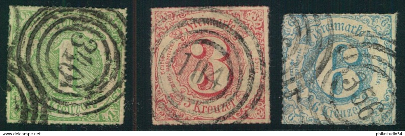 1865, 1,3 Und 6 Kreuzer Farbig Durchstochen (Mi-Nr. 51-53) - Afgestempeld