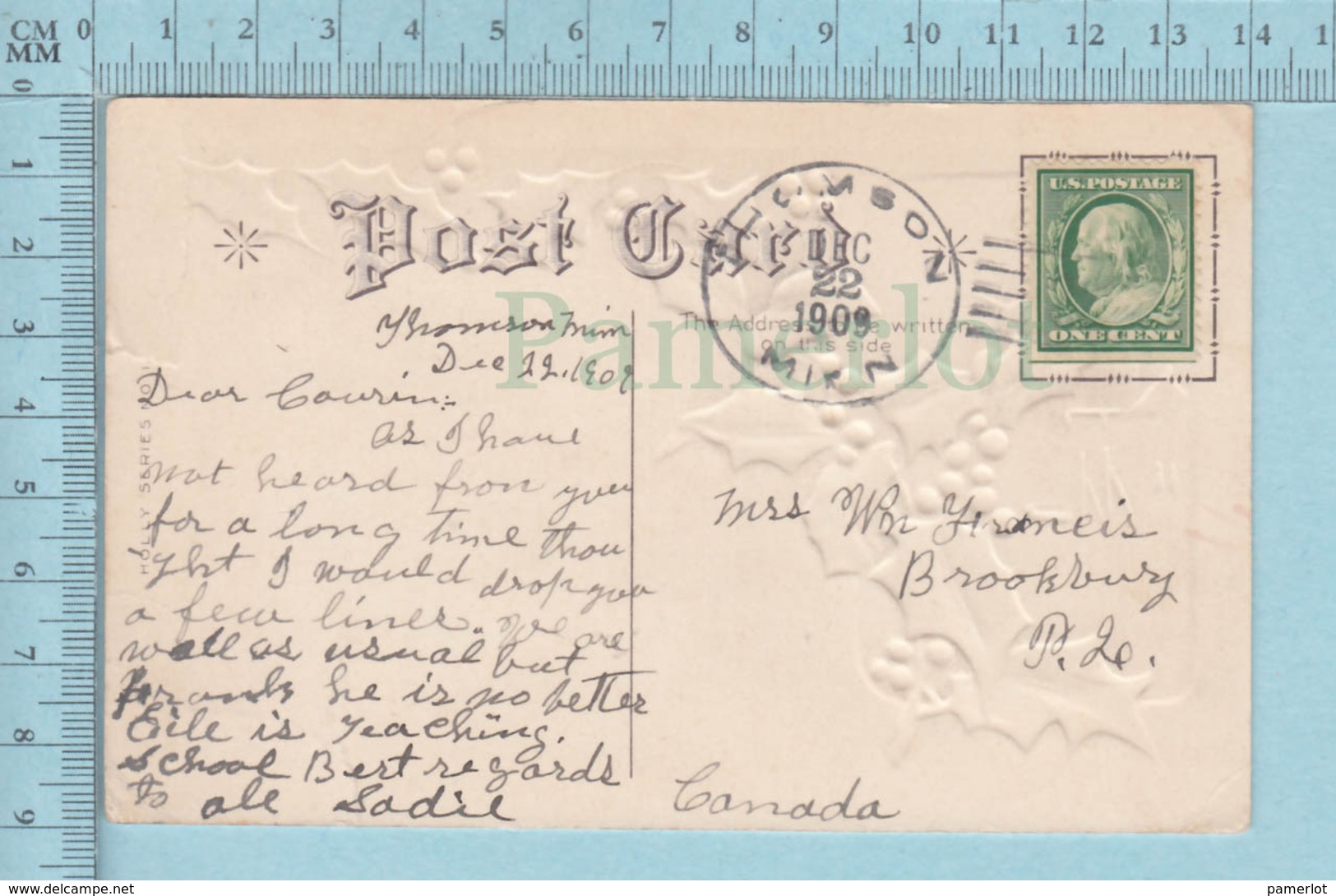 Carte Postale CPA - Christmas, Moulin A Vent   - Used Voyagé En 1919 + USA Stamp, Cover Thomson Minn - Autres & Non Classés