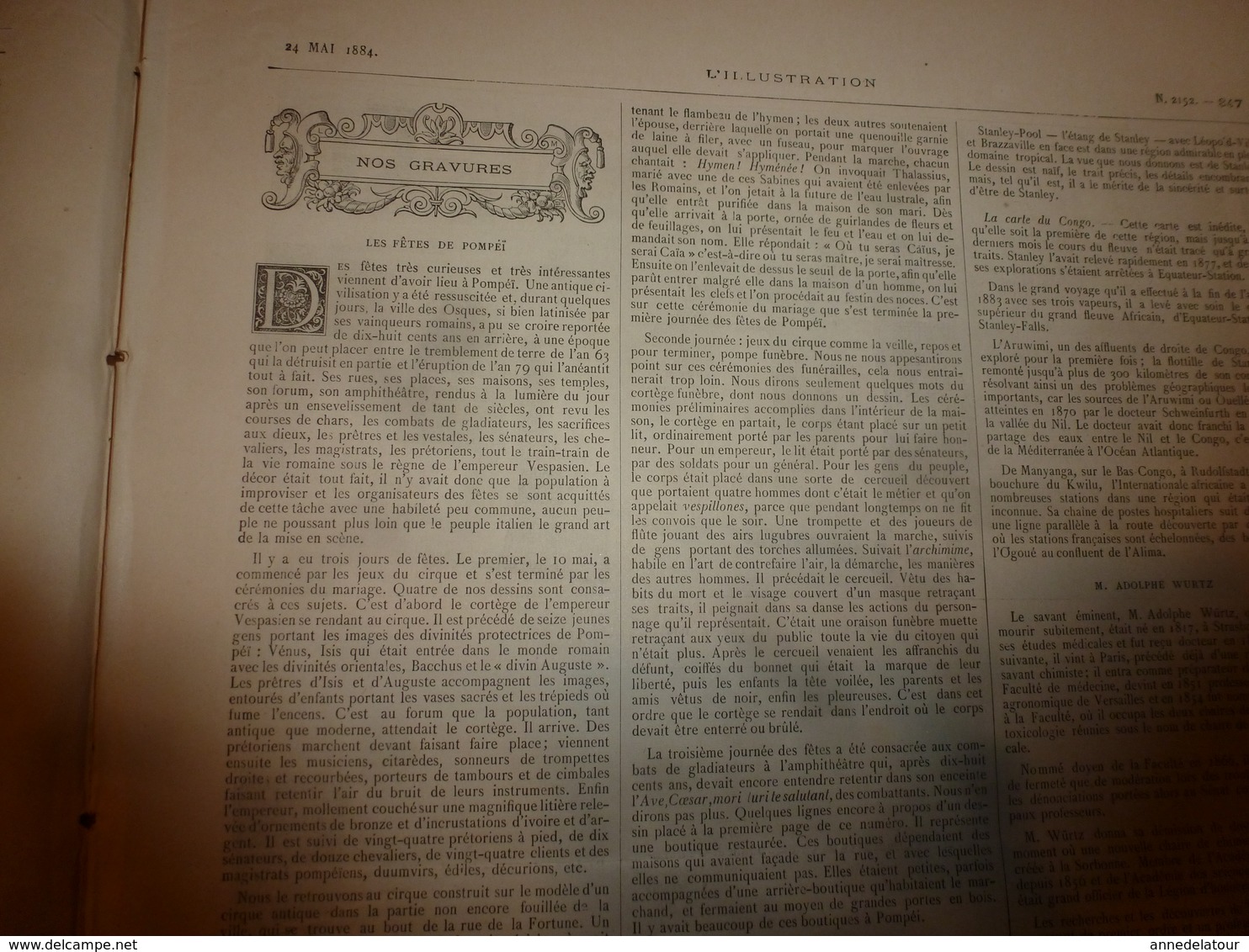 1884 L'ILLUSTRATION: Les Fêtes De POMPEÏ (important Documentaire Texte Et Gravures); Congo(Vivi,Houssas,etc )etc - 1850 - 1899