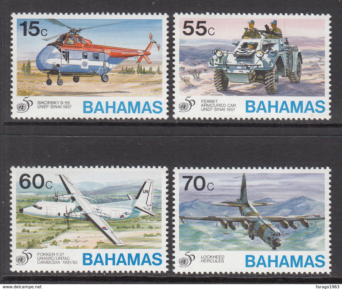 1995 Bahamas UN Military Aviation Planes Helicopter Complete Set Of 4 MNH - Bahama's (1973-...)