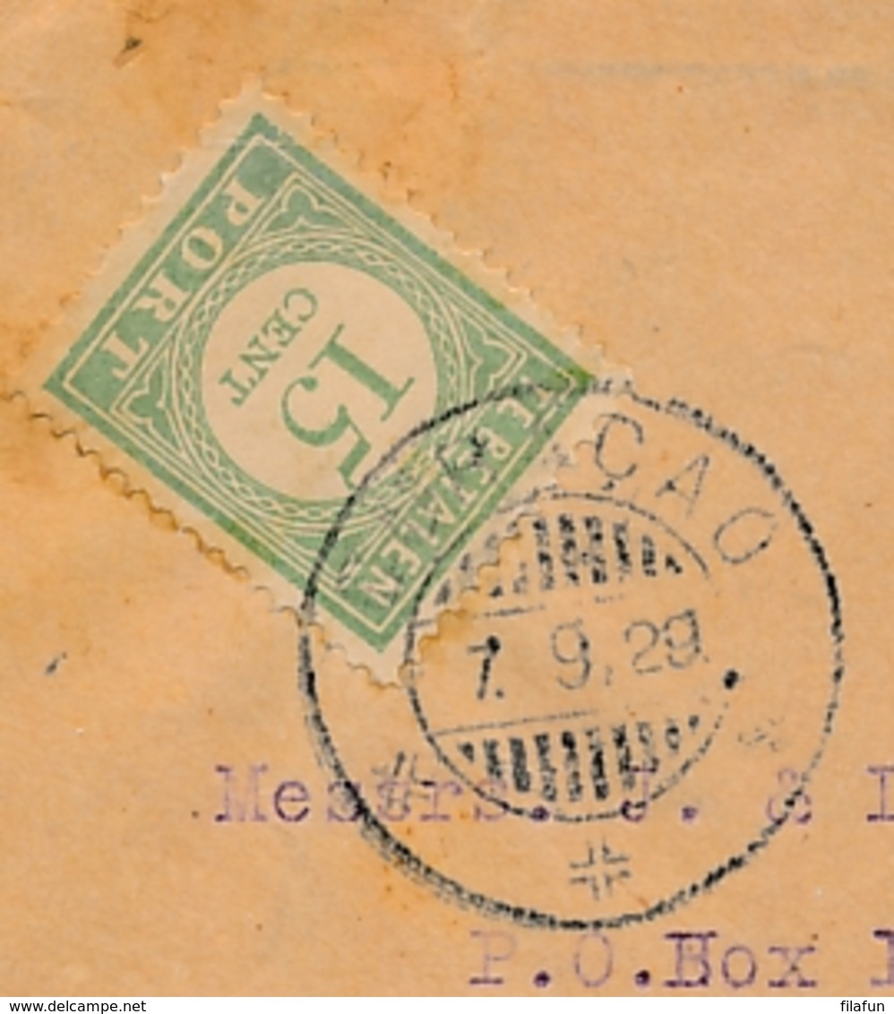 Curacao - 1929 - 15 Cent Portzegel Op Taxed Cover Van London Naar Curacao - Curaçao, Nederlandse Antillen, Aruba