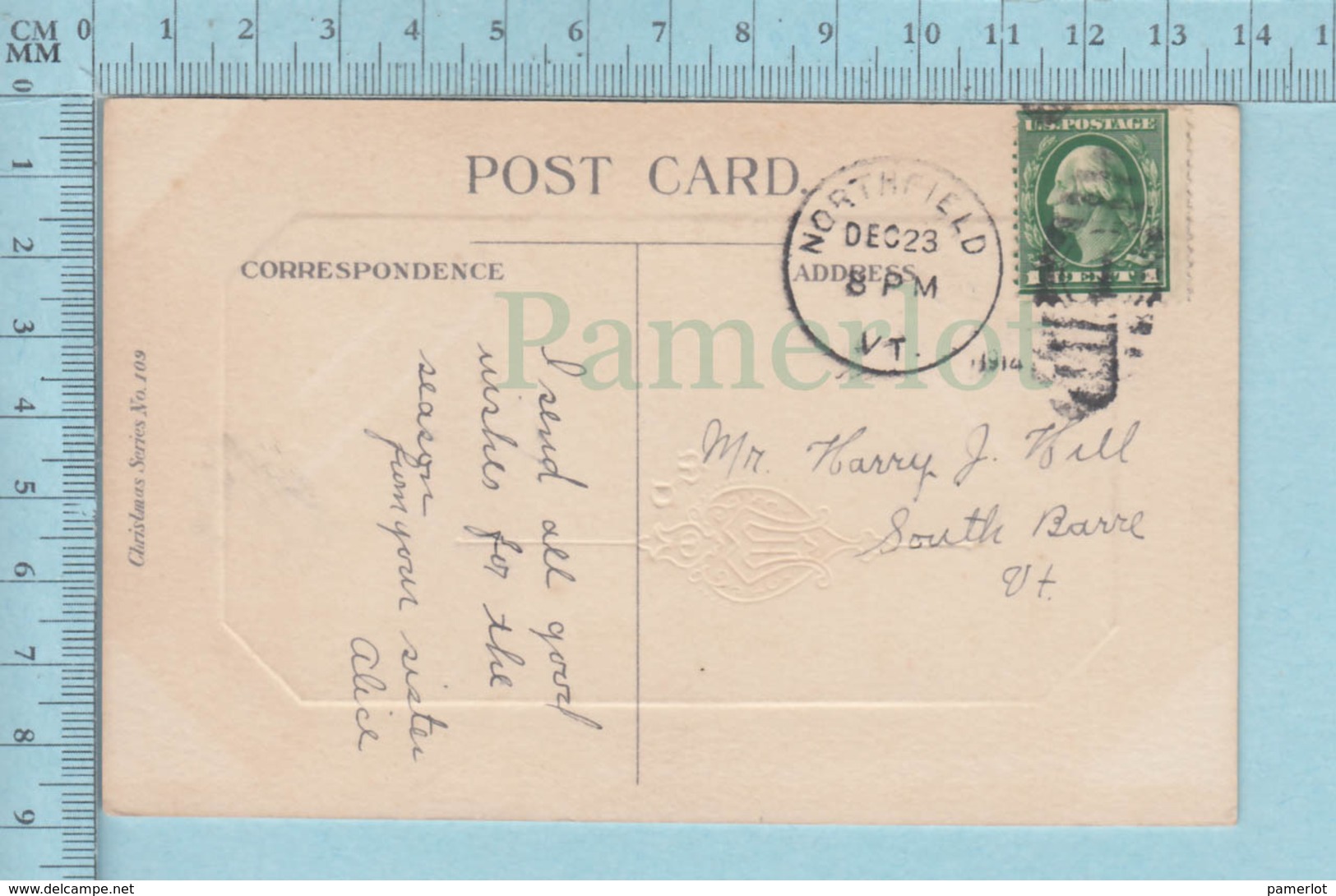 Carte Postale CPA - Christmas And Stronger - Used Voyagé En 1914 + USA Stamp, Cover Northfield VT - Autres & Non Classés