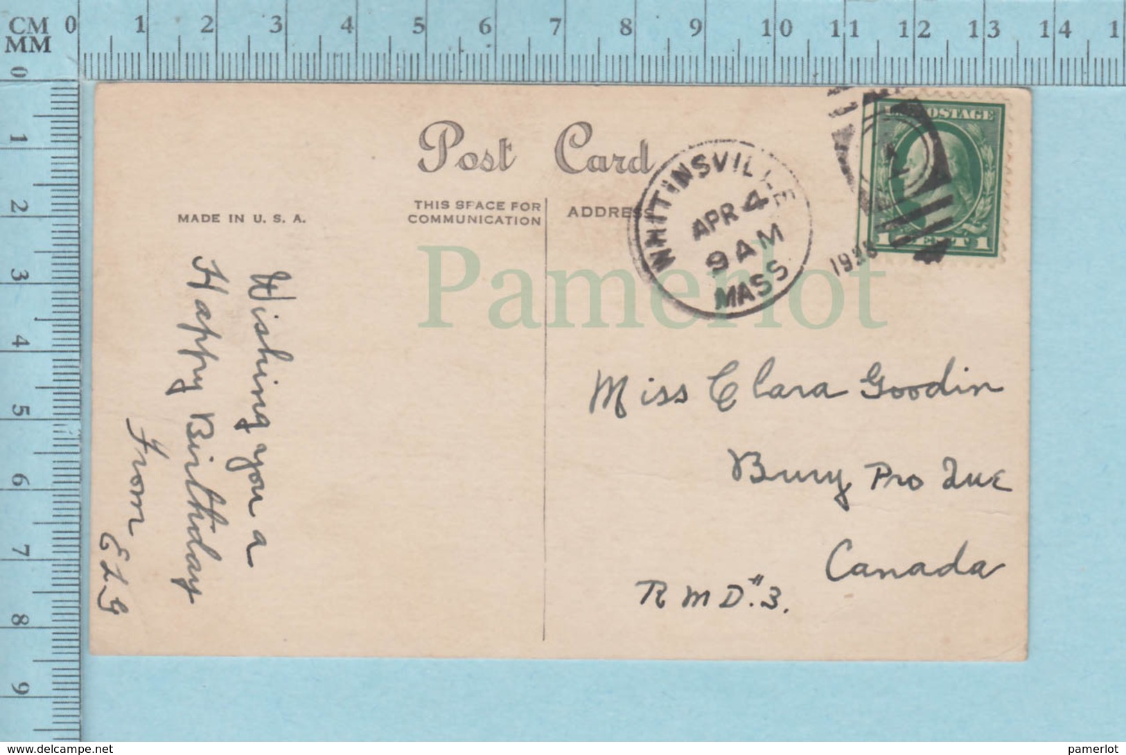Carte Postale CPA - Birthday Greetings - Used Voyagé En 1923 + USA Stamp, Cover Whitinsville Mass - Autres & Non Classés