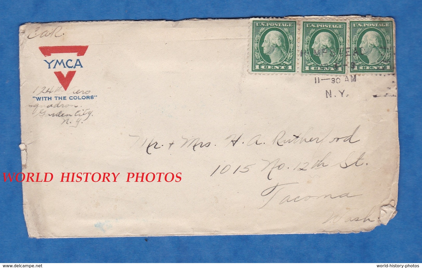 Enveloppe Ancienne D'un Soldat Américain Du 124th Aero Squadron - NEW YORK / Garden City - US Postage WW1 Aviation YMCA - Andere & Zonder Classificatie