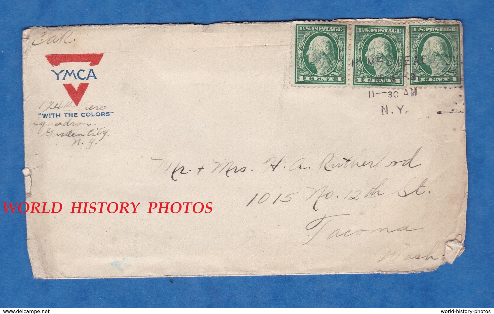 Enveloppe Ancienne D'un Soldat Américain Du 124th Aero Squadron - NEW YORK / Garden City - US Postage WW1 Aviation YMCA - Autres & Non Classés