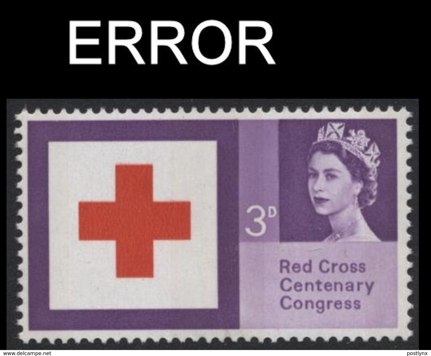 GREAT BRITAIN 1963. Red Cross Queen II 3d  ERROR Phosph. Deeper Shading - Variétés, Erreurs & Curiosités