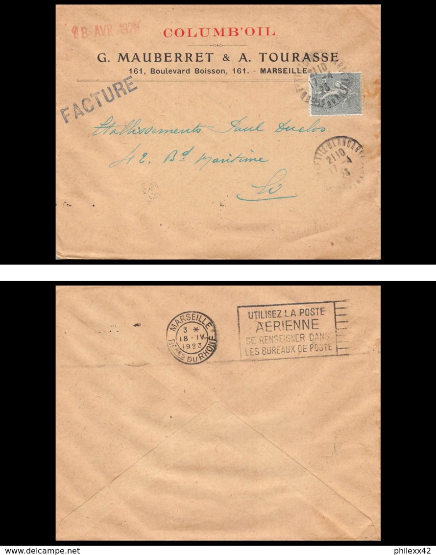 5604 Lettre Entete Columb'oil Cover Bouches Du Rhone N°130 Semeuse Marseille Flier Secap Poste Aérienne 1923 - 1960-.... Lettres & Documents