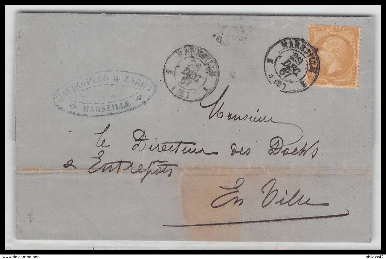 LAC Lettre-0265 Bouches Du Rhone Marseille Napoléon N°21 Petit Cad 29/12/1867 3ème Arrondissement - 1849-1876: Période Classique